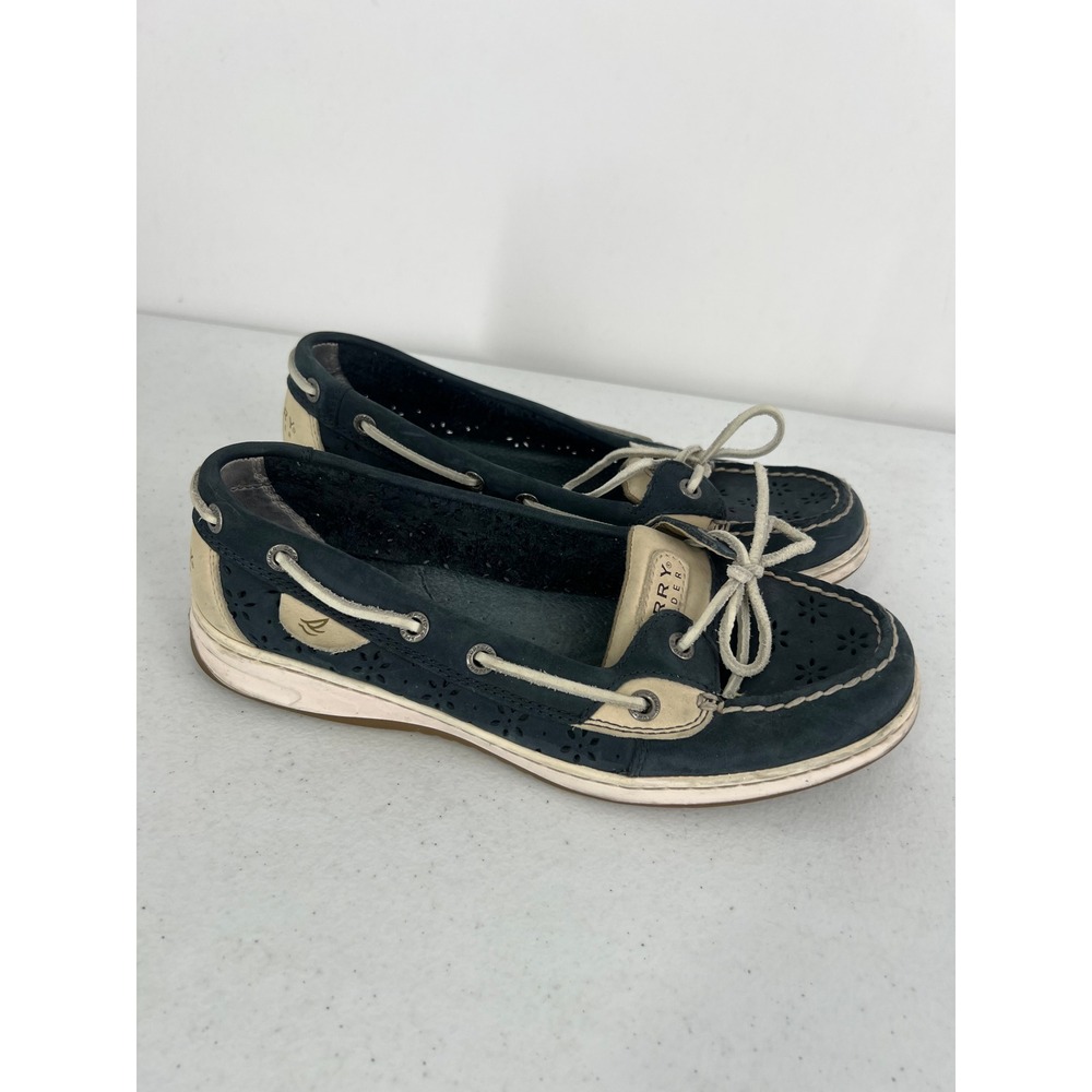 Sperry Top-Sider Womens 8.5M Navy Blue Perforated Leather Boat Shoes 9265919 - Picture 9 of 9